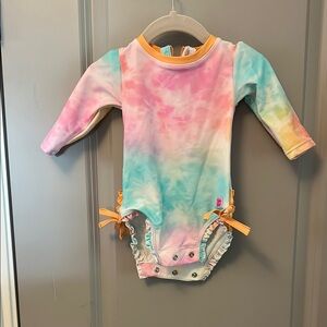 NWOT Ruffle Butts rainbow tie eye long sleeve  One Piece
